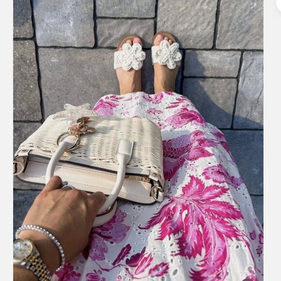 Zara Printed Openwork Embroidered Long Dress Blogger Fav White Pink Size XS - Picture 4 of 10